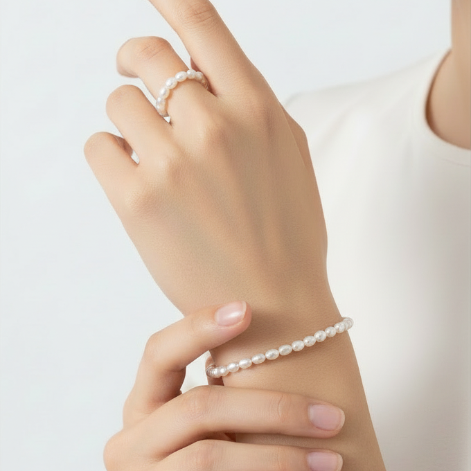 은볼 없는 진주 팔찌와 반지