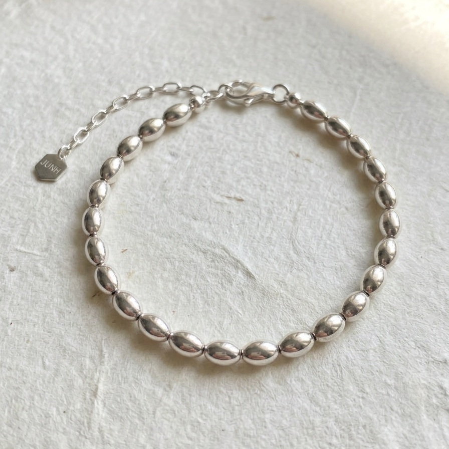 Silver Oval Bead Bracelet (6mm*4mm)