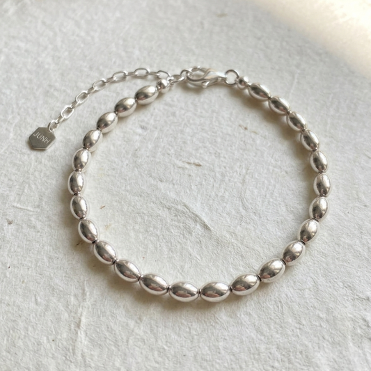 Silver Oval Bead Bracelet (6mm*4mm)