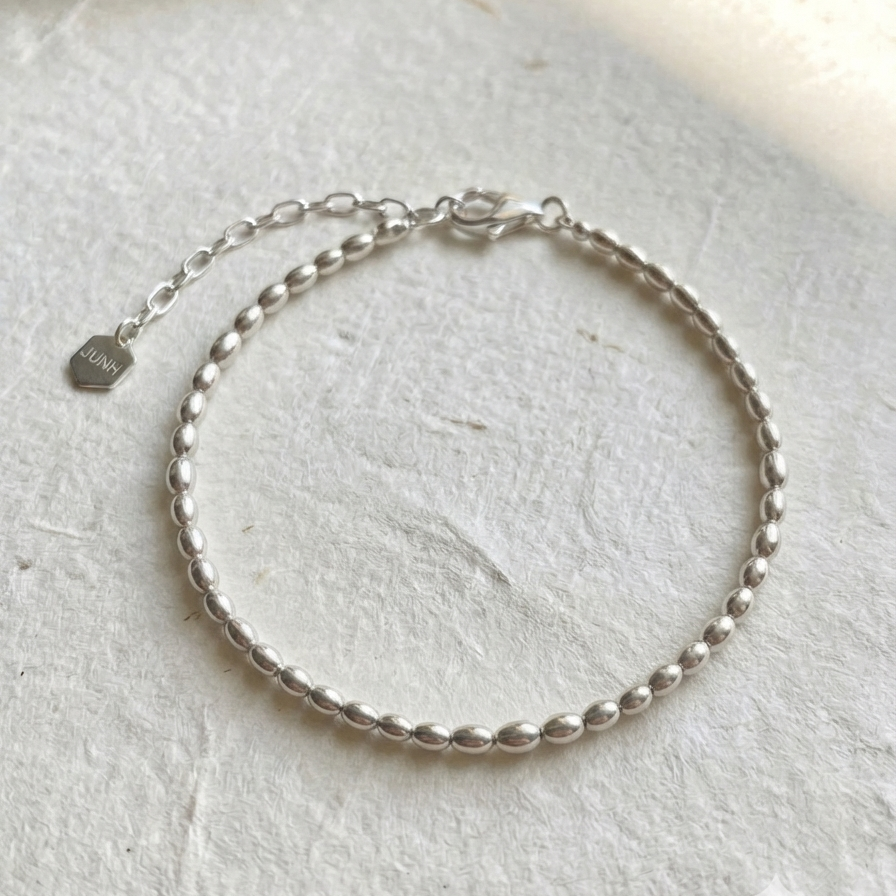 Silver Oval Bead Bracelet (4mm*3mm)