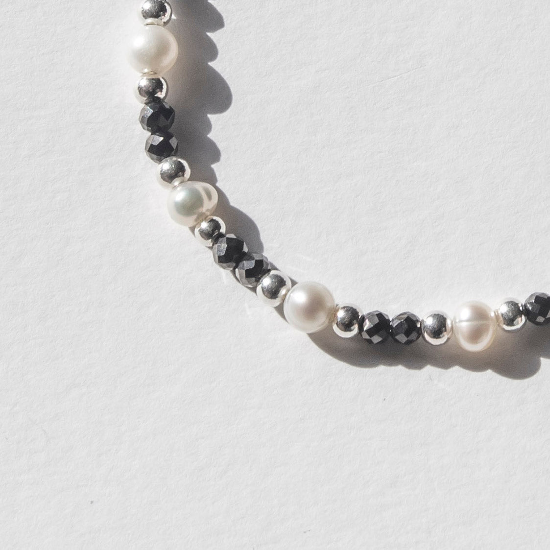 Pearl & Silver & Black Bead Bracelet