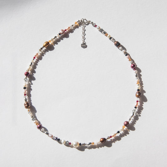 Red-Accented Pearl and Bead Choker