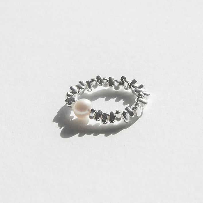 Pearl & Silver Chip Ring
