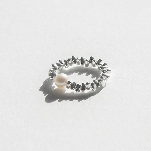 Pearl & Silver Chip Ring