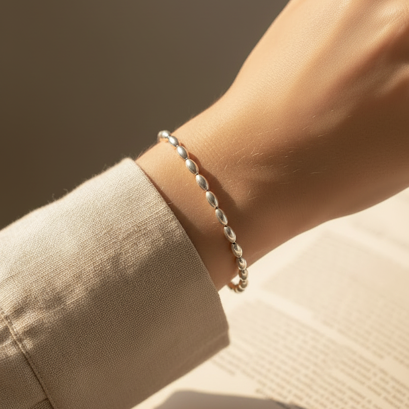 Silver Bead Bracelet - Clasp Hidden