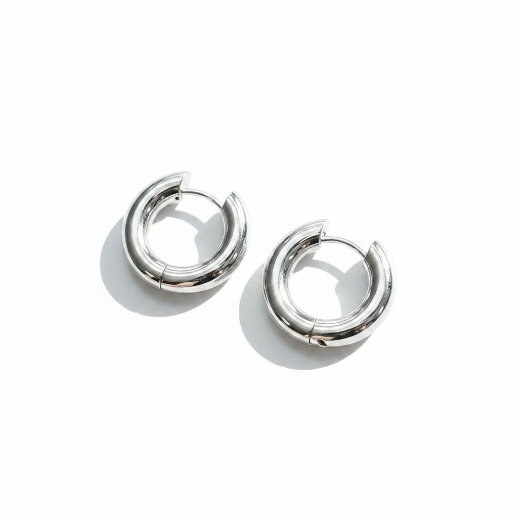 Two Silver Hoops Pure White Background Natural Light