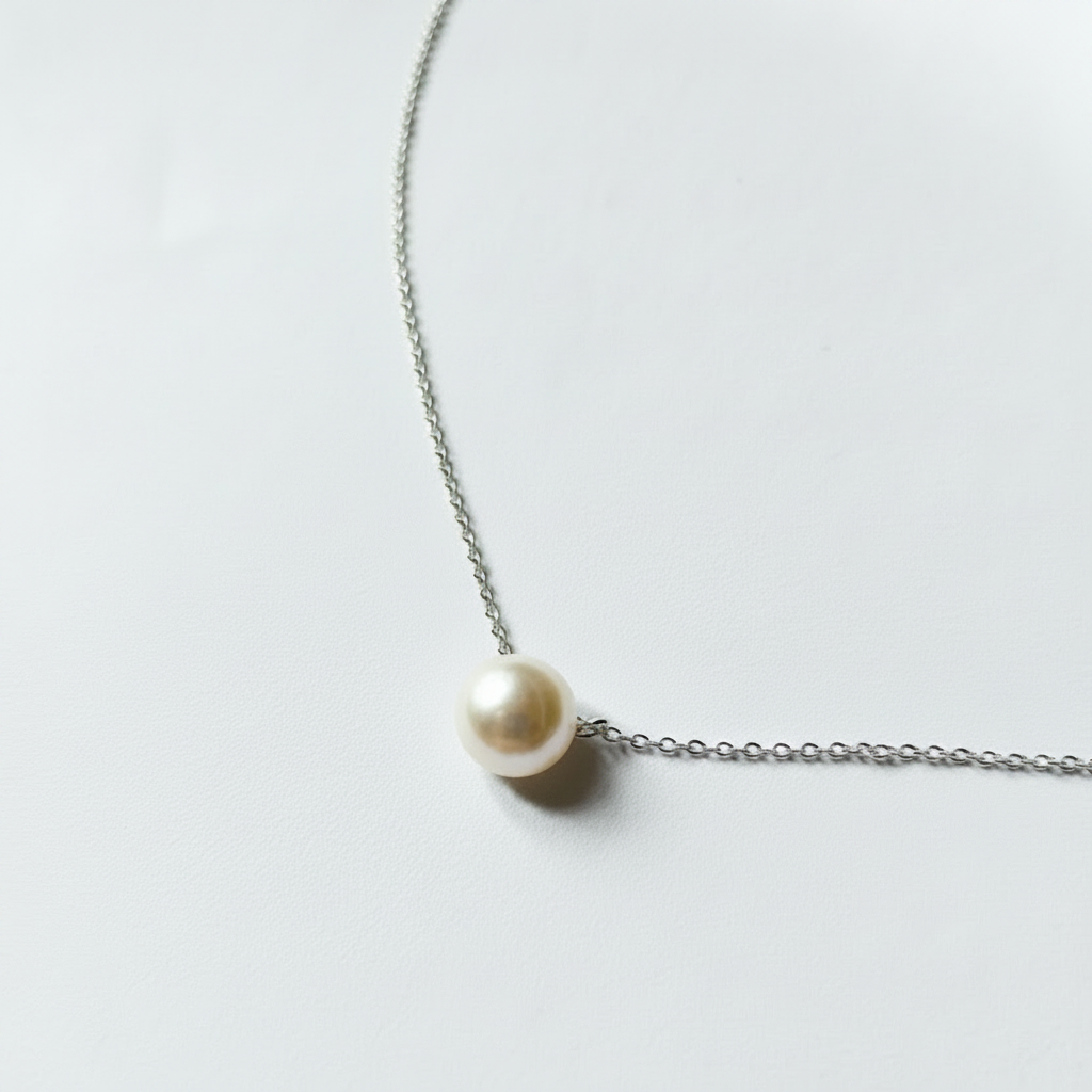 White pearl necklace studio